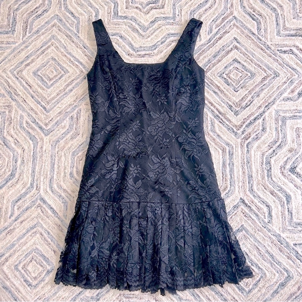 ABS Evening Collection | Square Neck Lace Mini Dress